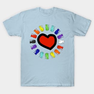Rainbow Cats Circle Heart Valentines Day T-Shirt